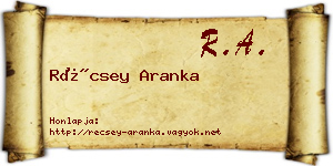 Récsey Aranka névjegykártya